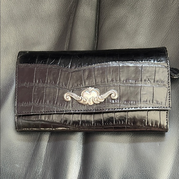 Brighton Handbags - Brighton Leather Black Crocodile-Patterned Clutch in EUC